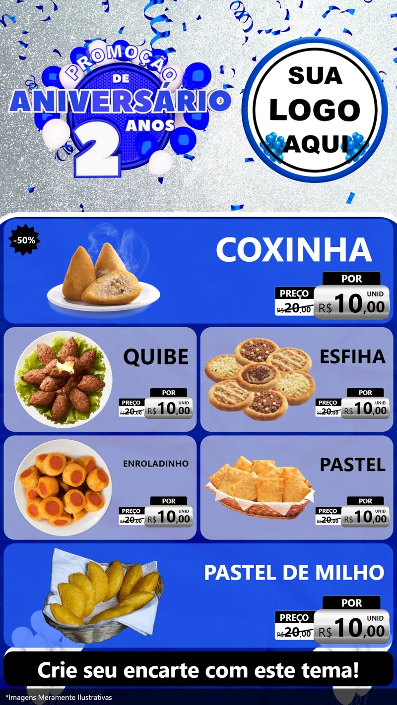 Modelo de TV para TV Vertical com o tema Promoção de Aniversário - 2 Anos para Salgadaria