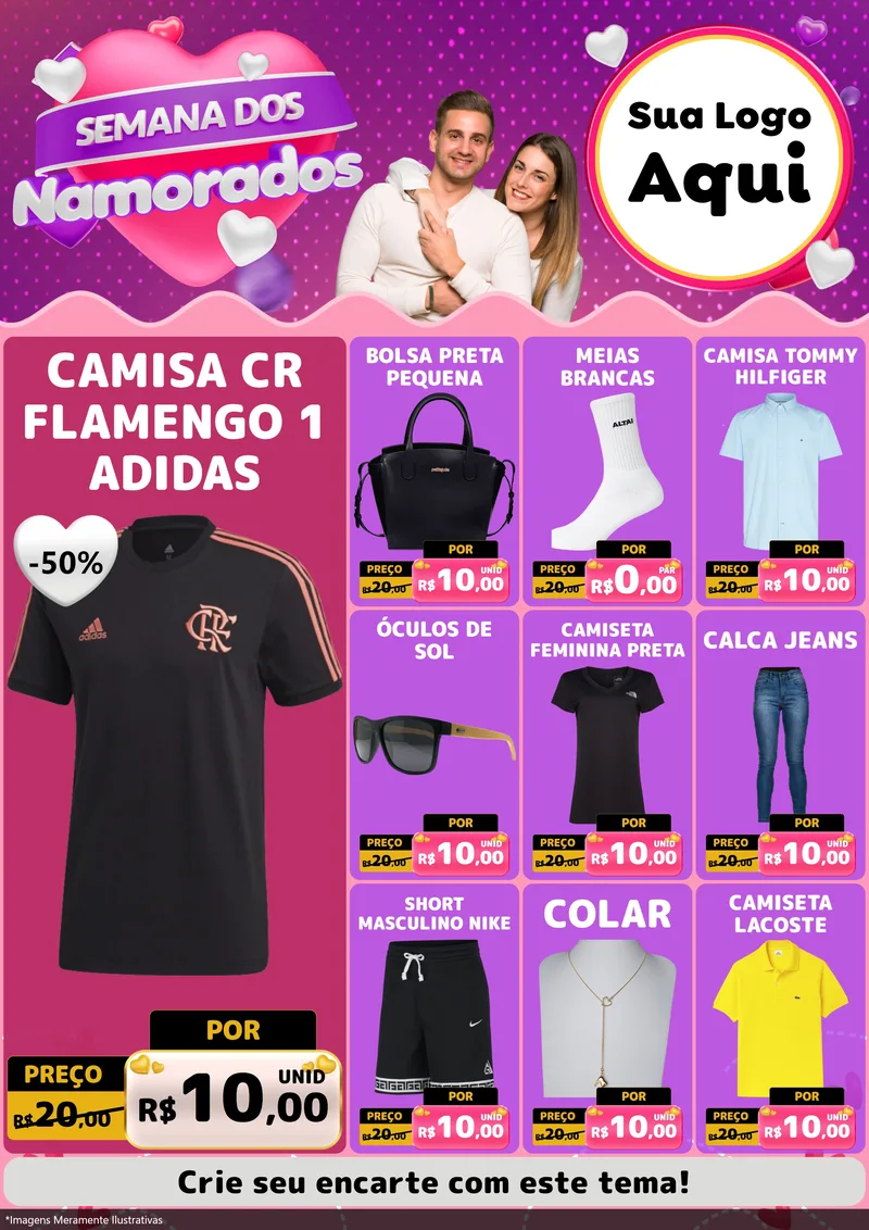 Modelo de Encarte para Encarte A4 Vertical com o tema Semana dos Namorados para Roupas e acessórios
