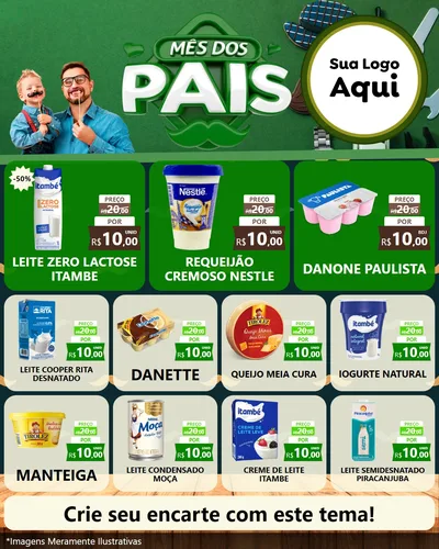 Modelo de Rede Social para Feed Instagram com o tema Mês dos Pais para Frios e Laticínios