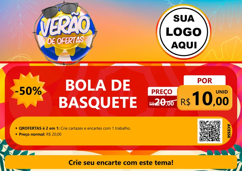 Modelo de Cartaz para Cartaz A4 Horizontal com o tema Verão de Ofertas para Artigos Esportivos