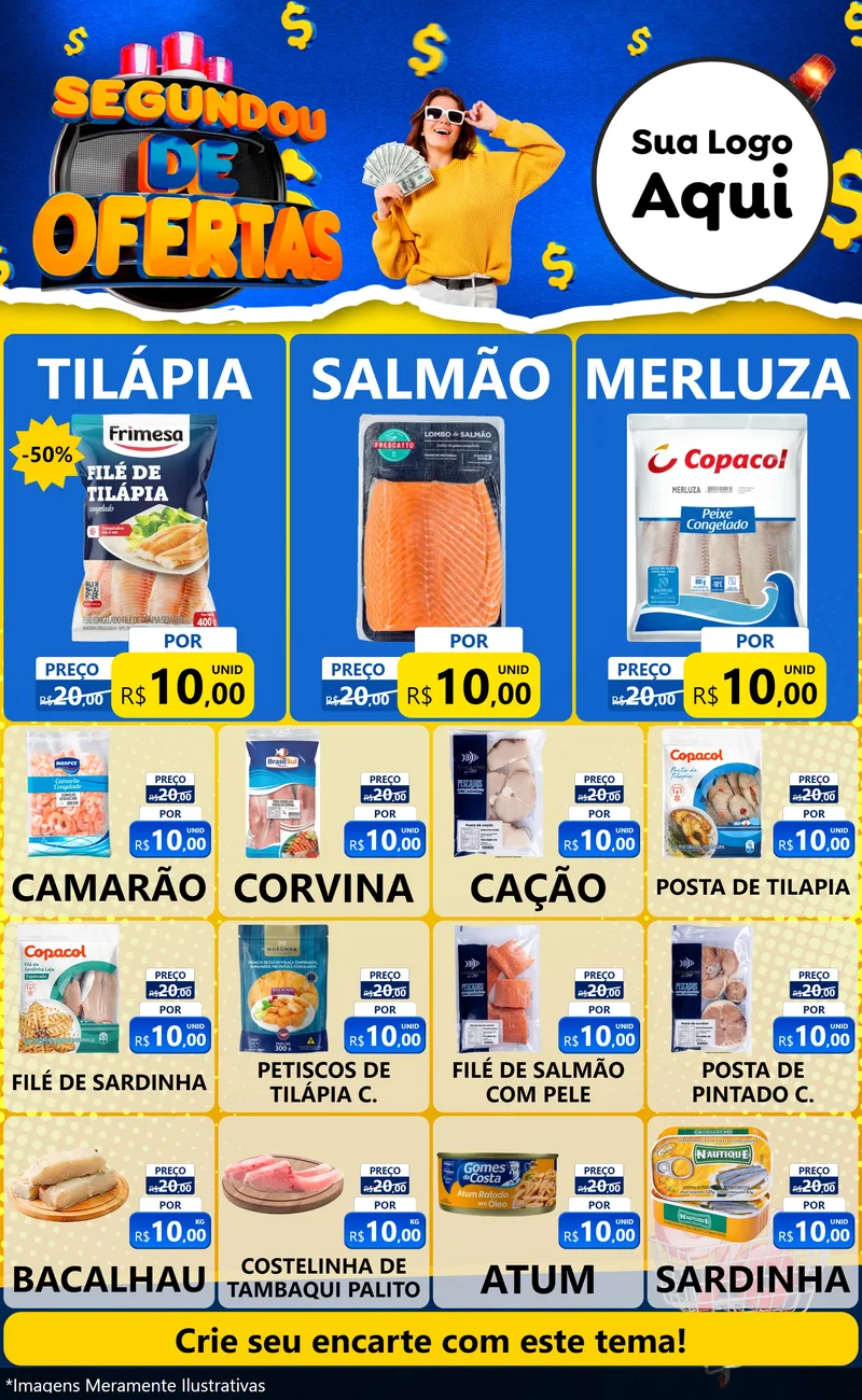 Modelo de Encarte para Encarte Grande com o tema Segundou de Ofertas para Peixaria