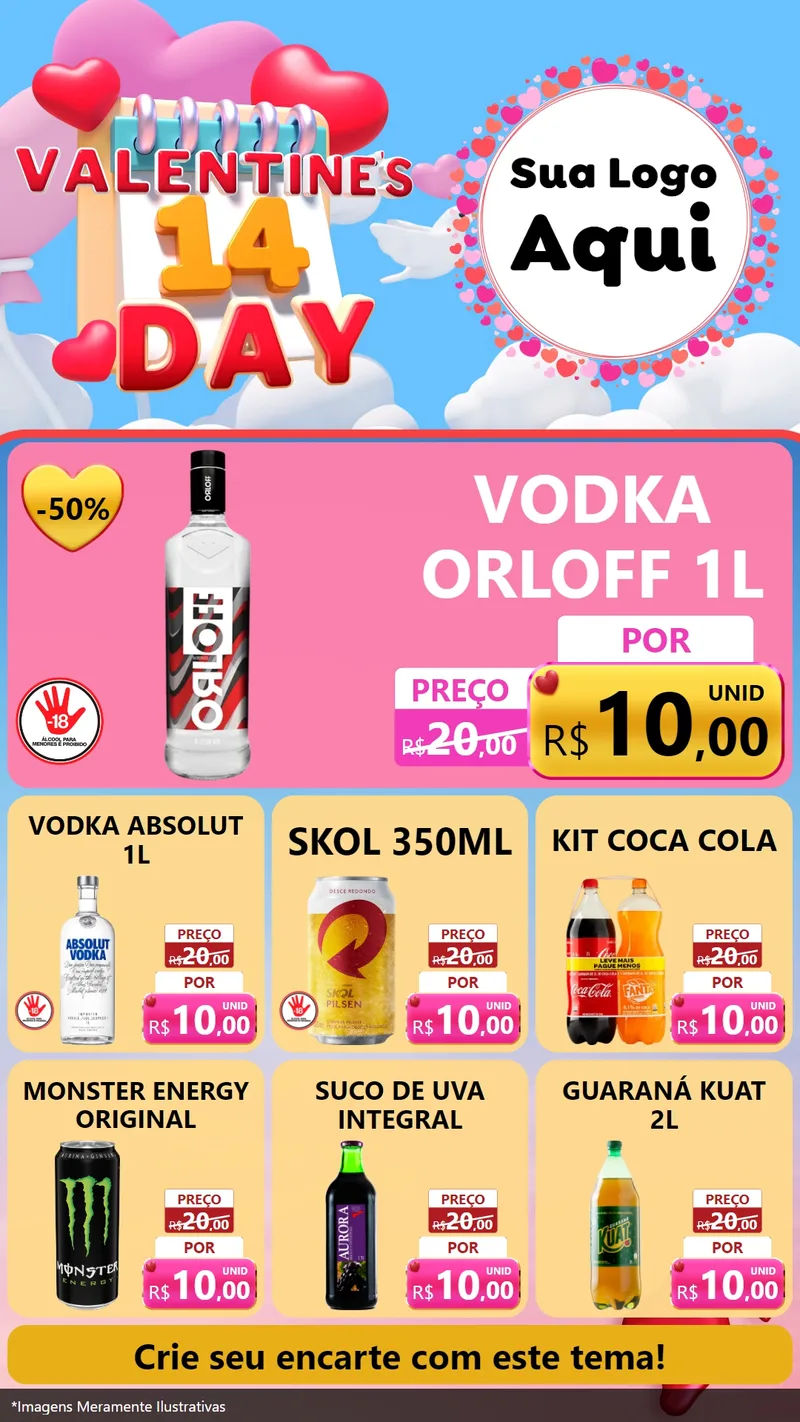 Modelo de Rede Social para Stories com o tema Valentine's Day para Distribuidora de bebidas