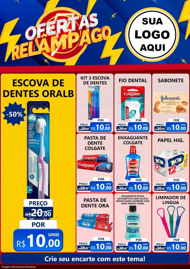 Modelo de Encarte para Encarte A4 Vertical com o tema Ofertas Relâmpago para Higiene Pessoal