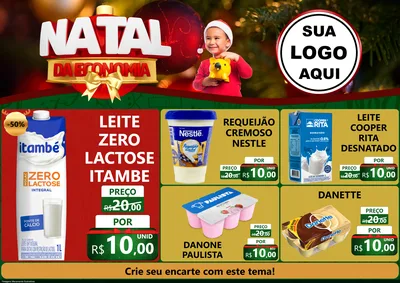 Modelo de Encarte para Encarte A4 Horizontal com o tema Natal da Economia para Frios e Laticínios