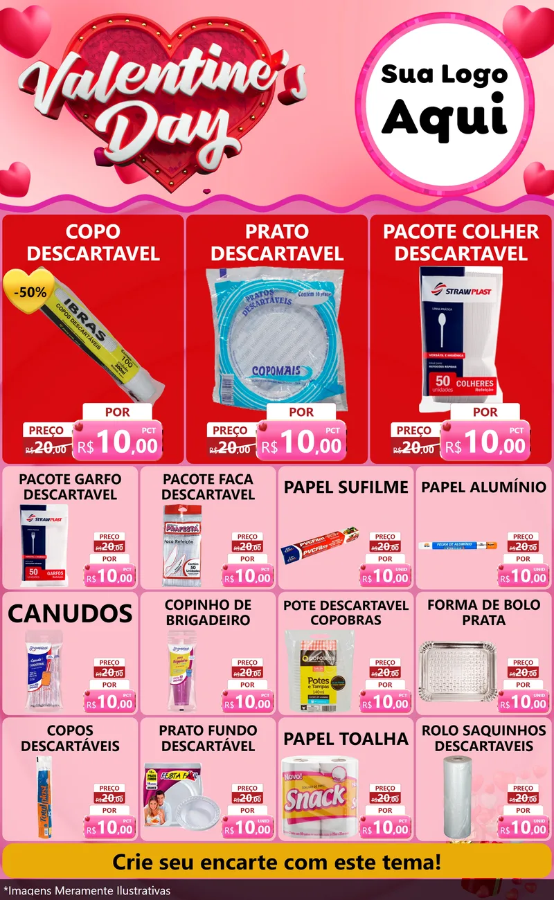 Modelo de Encarte para Encarte Grande com o tema Valentine's Day para Embalagens