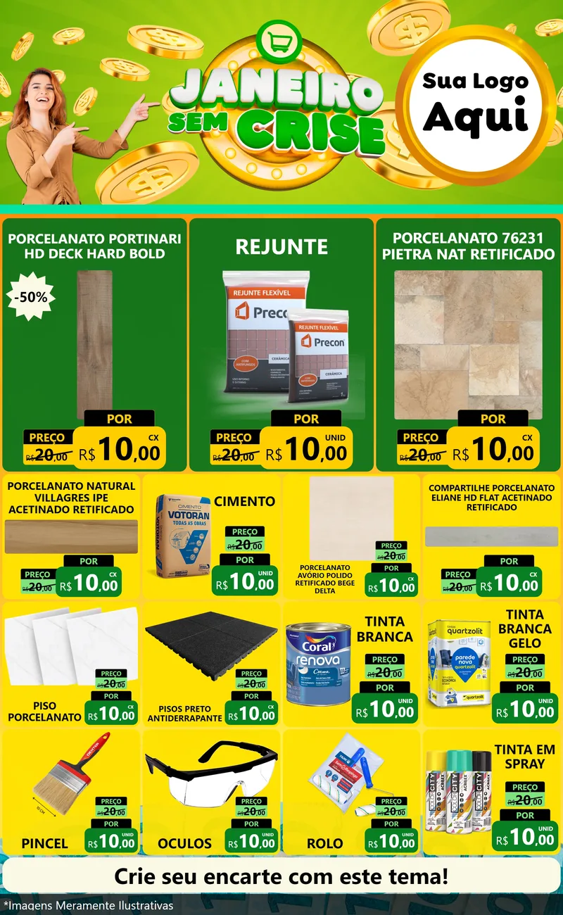 Modelo de Encarte para Encarte Grande com o tema Janeiro Sem Crise para Pisos e revestimentos