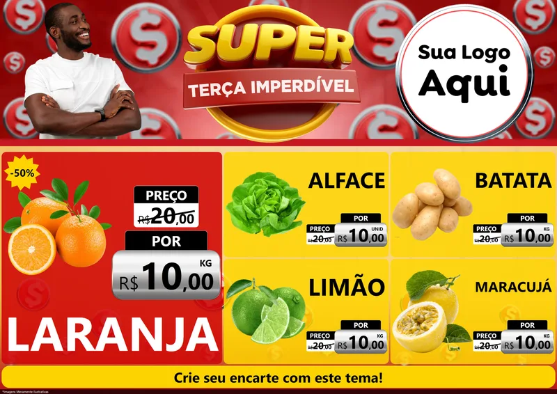 Modelo de Encarte para Encarte A4 Horizontal com o tema Super Terça Imperdível para Hortifrúti