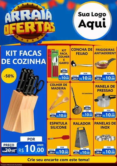 Modelo de Encarte para Encarte A4 Vertical com o tema Arraiá de Ofertas - Junina para Utilidades Domésticas