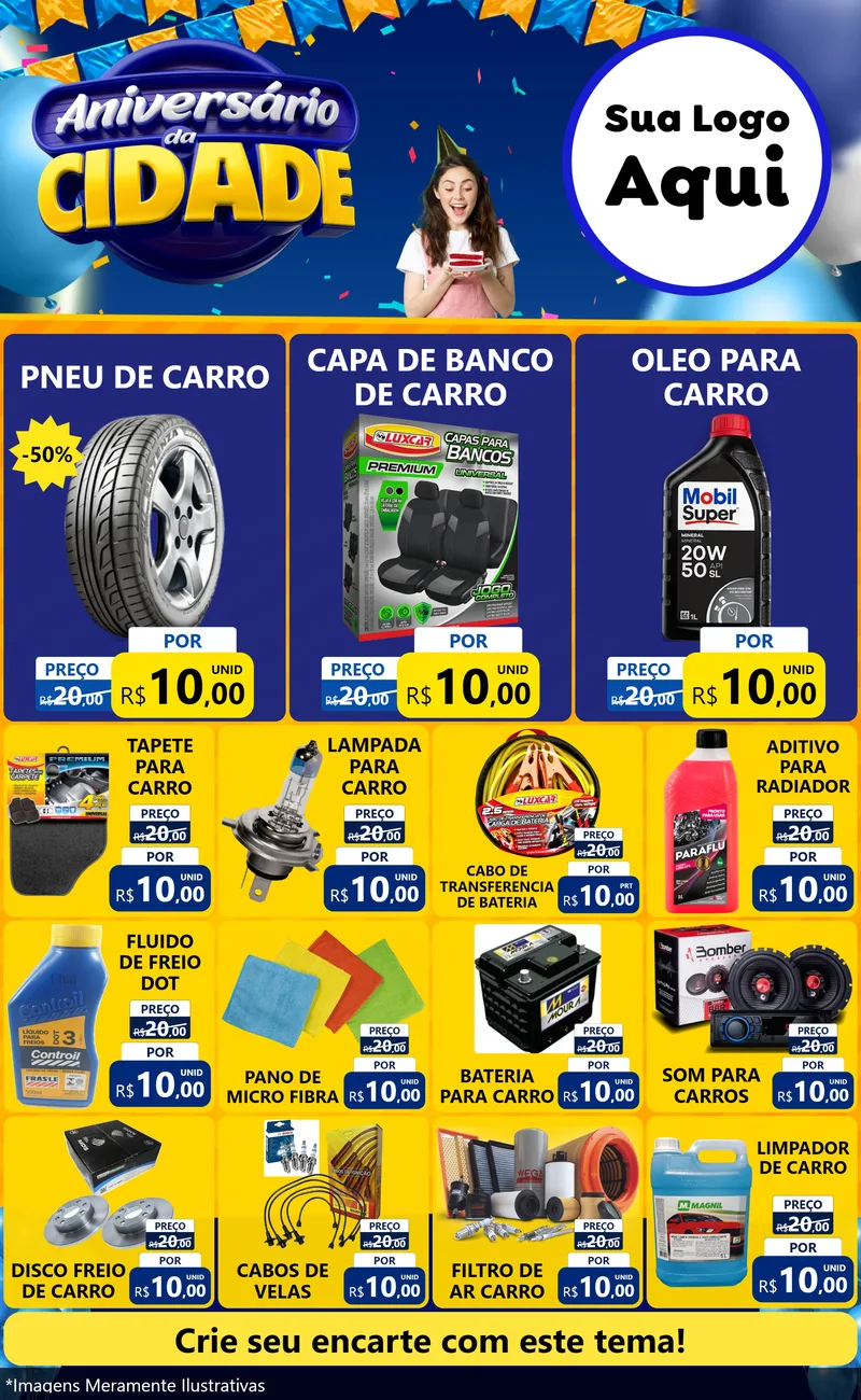 Modelo de Encarte para Encarte Grande com o tema Aniversário da Cidade para Auto peças