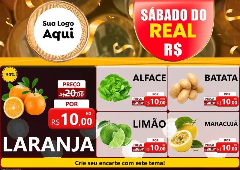 Modelo de Encarte para Encarte A4 Horizontal com o tema Sábado do Real para Hortifrúti