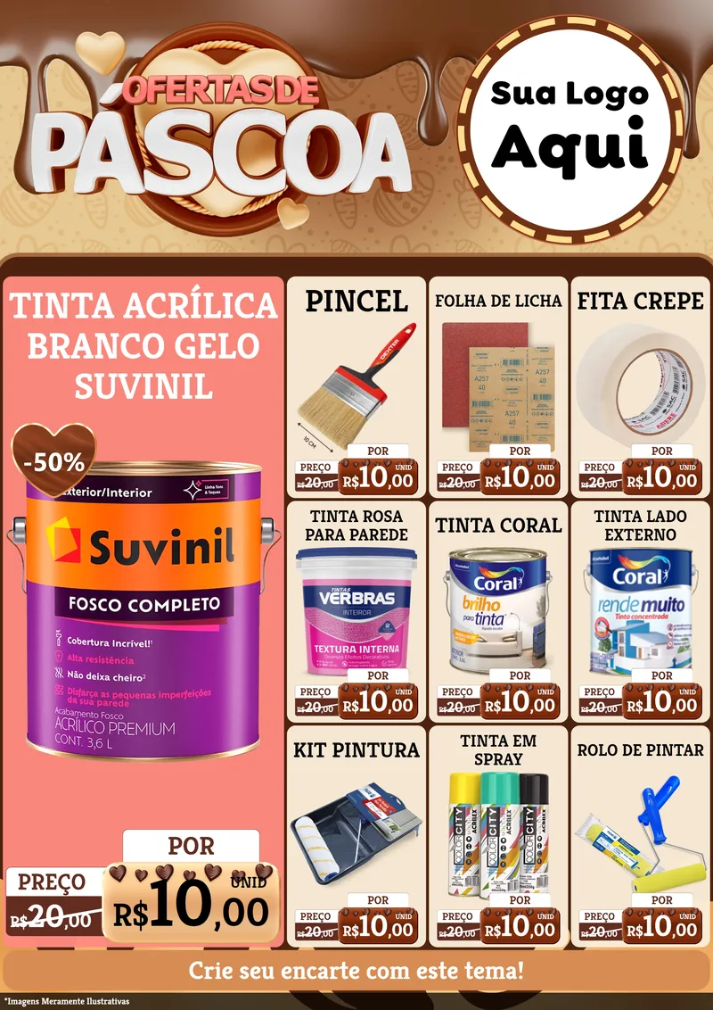 Modelo de Encarte para Encarte A4 Vertical com o tema Ofertas de Páscoa para Tintas e Ferramentas