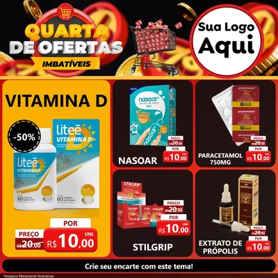 Modelo de Rede Social para Feed Facebook com o tema Quarta de Ofertas Imbatíveis para Farmácia
