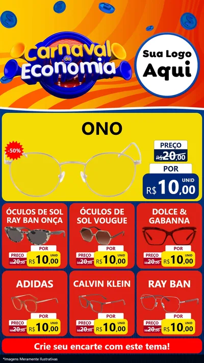 Modelo de Rede Social para Stories com o tema Carnaval da Economia para Óticas