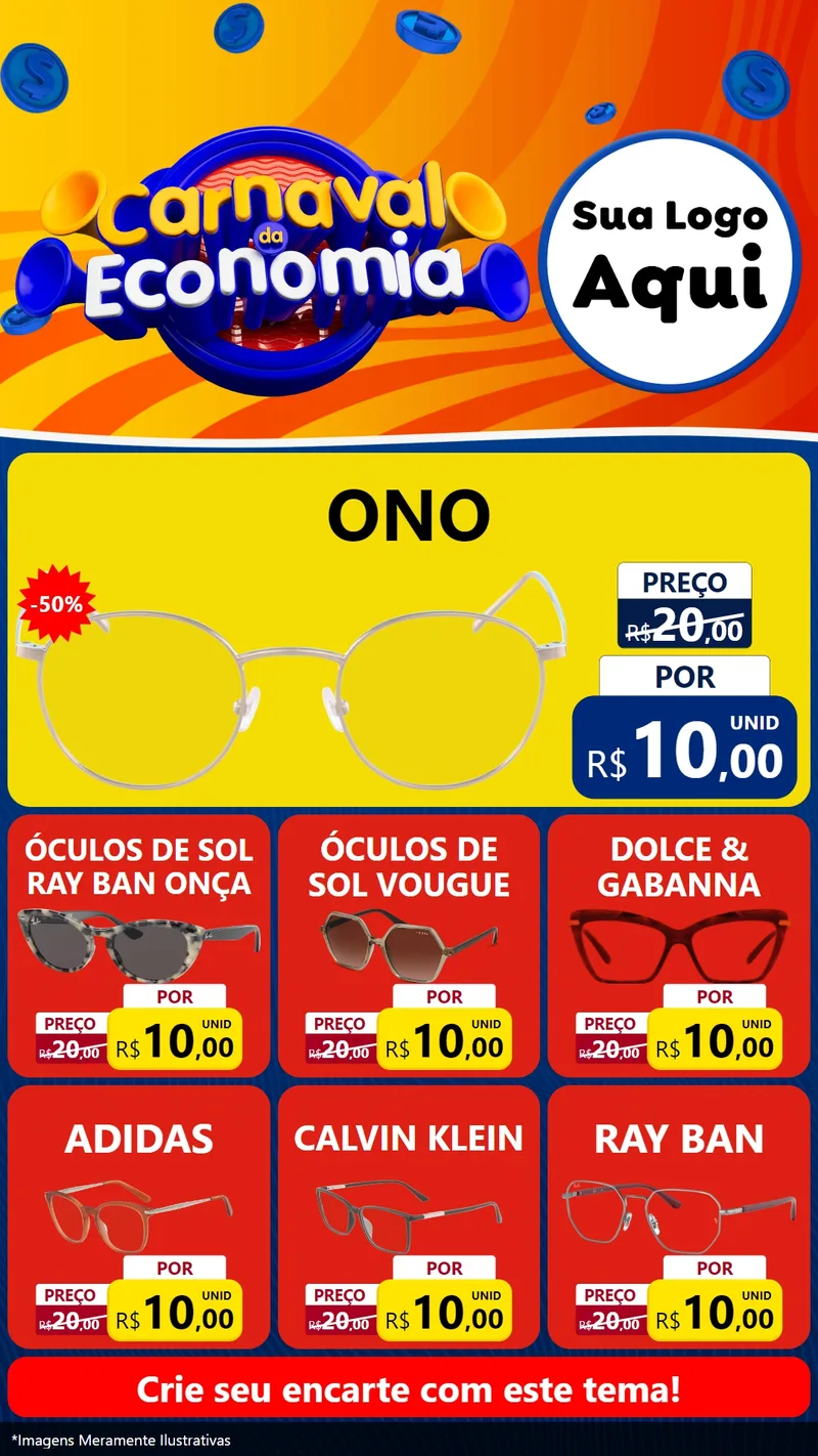 Modelo de Rede Social para Stories com o tema Carnaval da Economia para Óticas