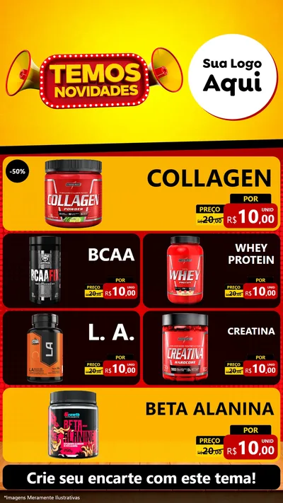 Modelo de TV para TV Vertical com o tema Temos Novidades para Suplementos alimentares