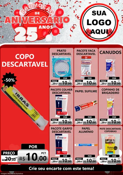 Modelo de Encarte para Encarte A4 Vertical com o tema Promoção de Aniversário - 25Anos para Embalagens