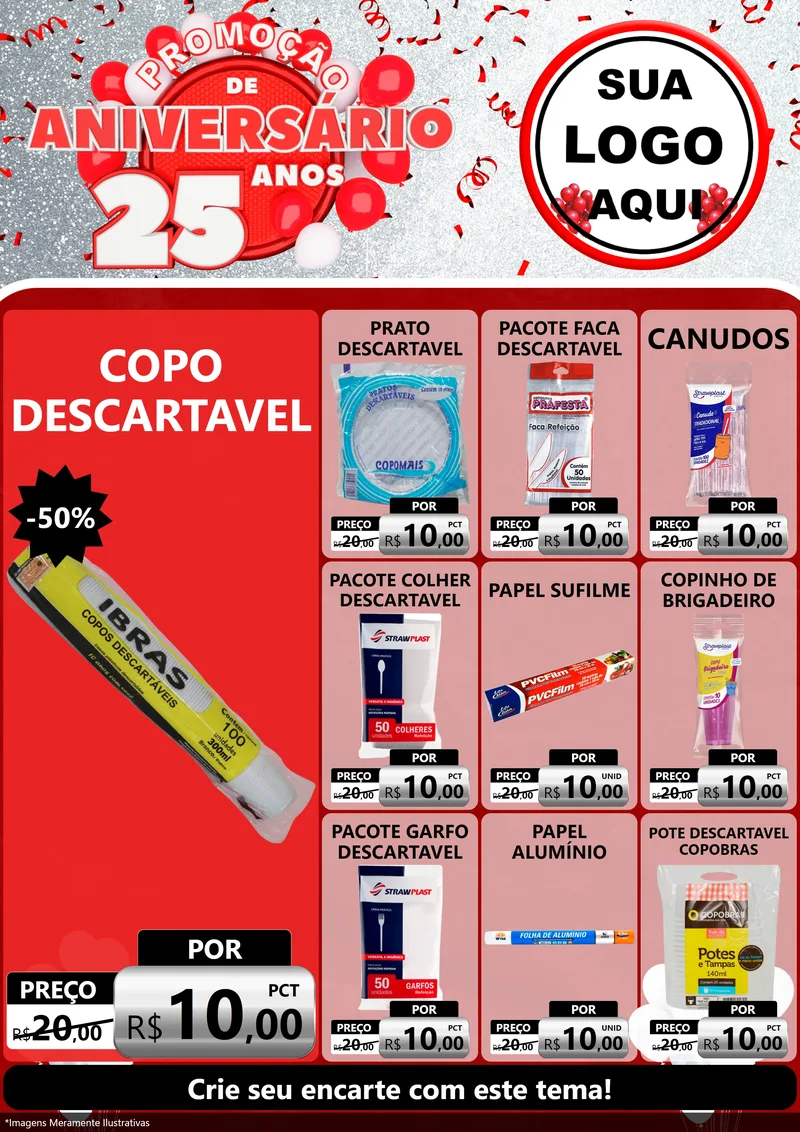 Modelo de Encarte para Encarte A4 Vertical com o tema Promoção de Aniversário - 25Anos para Embalagens