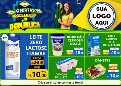 Modelo de Encarte para Encarte A4 Horizontal com o tema Ofertas Proclamação da República para Frios e Laticínios