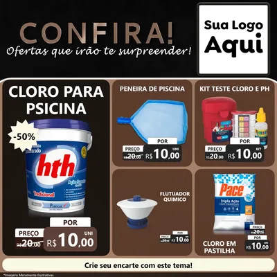 Modelo de Rede Social para Feed Facebook com o tema Confira! Ofertas que irão te surpreender! para Produtos para Piscina