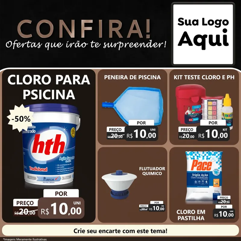 Modelo de Rede Social para Feed Facebook com o tema Confira! Ofertas que irão te surpreender! para Produtos para Piscina