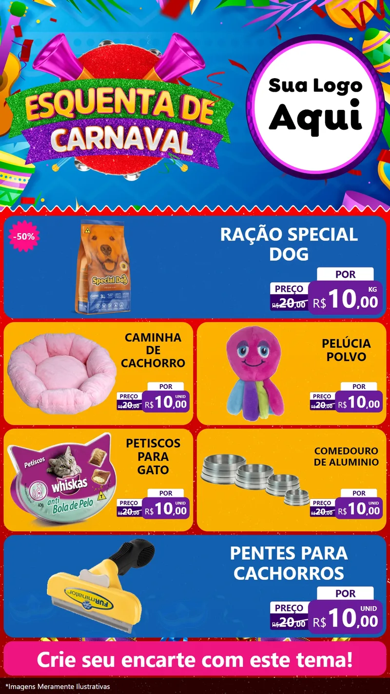 Modelo de TV para TV Vertical com o tema Esquenta de Carnaval para Pet Shop