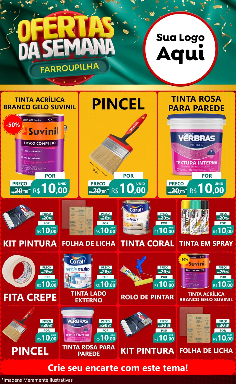 Modelo de Encarte para Encarte Grande com o tema Ofertas da Semana Farroupilha para Tintas e Ferramentas