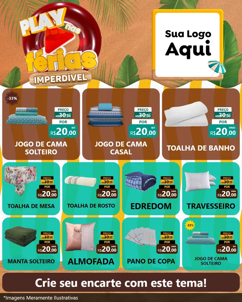 Modelo de Rede Social para Feed Instagram com o tema Play Nas Férias Imperdível para Cama, Mesa e Banho