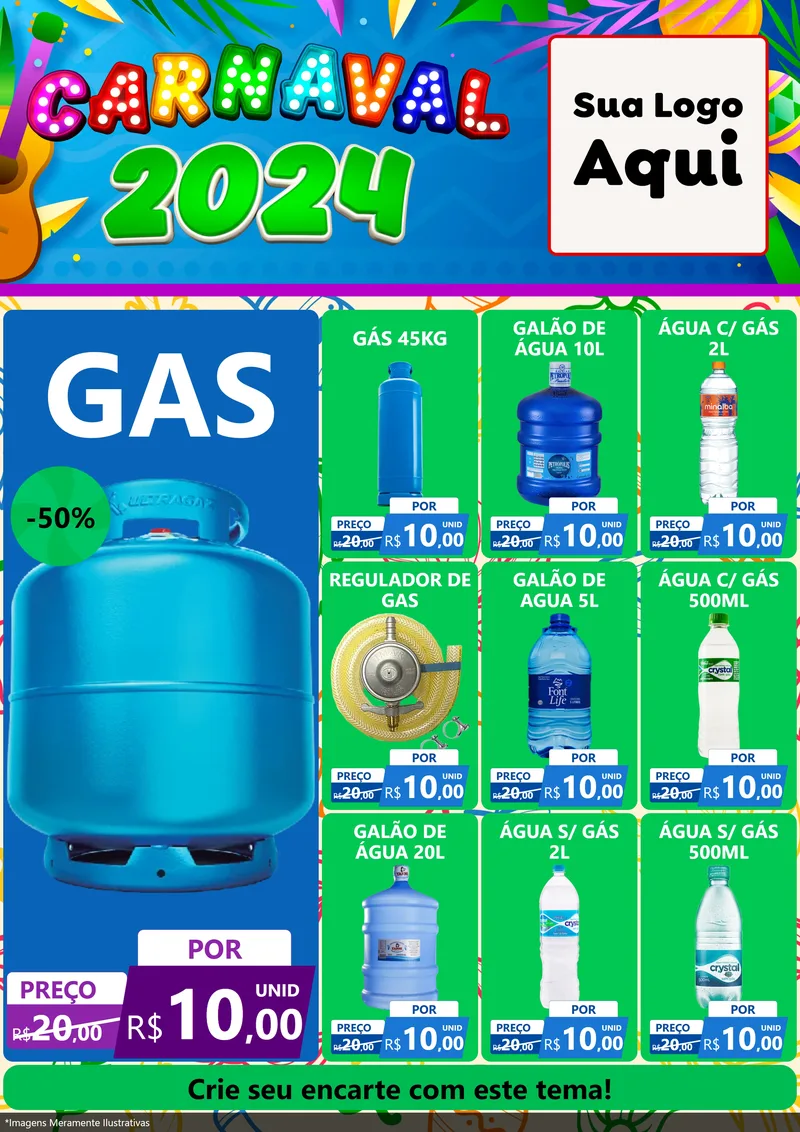 Modelo de Encarte para Encarte A4 Vertical com o tema Carnaval 2027 para Água e gás