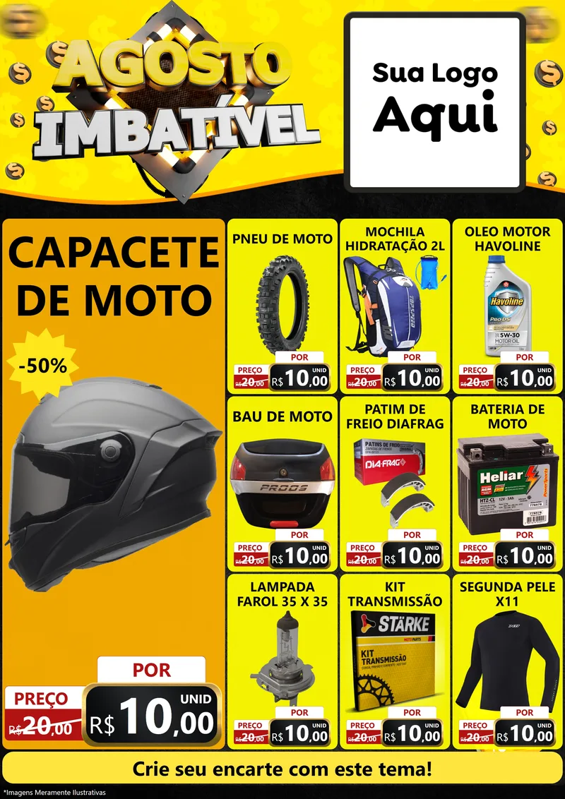 Modelo de Encarte para Encarte A4 Vertical com o tema Agosto Imbatível para Moto peças