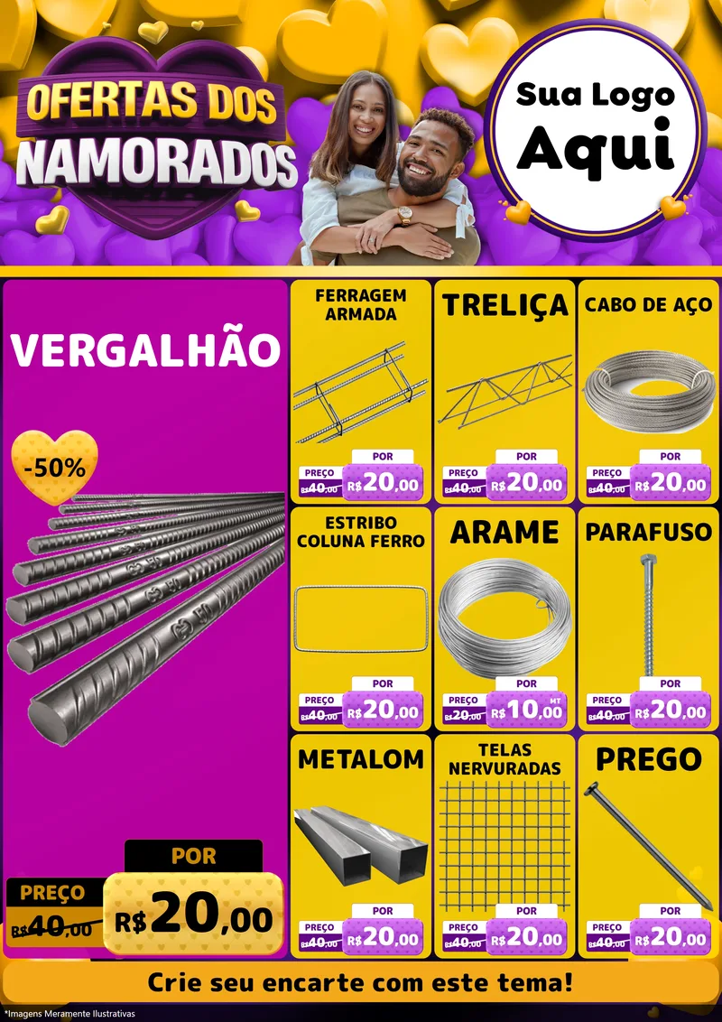 Modelo de Encarte para Encarte A4 Vertical com o tema Oferta Dos Namorados para Ferragens