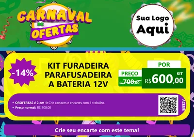 Modelo de Cartaz para Cartaz A4 Horizontal com o tema Carnaval de Ofertas para Maquinas e Ferramentas