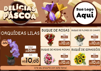 Modelo de Encarte para Encarte A4 Horizontal com o tema Delícias de Páscoa para Floricultura e jardim