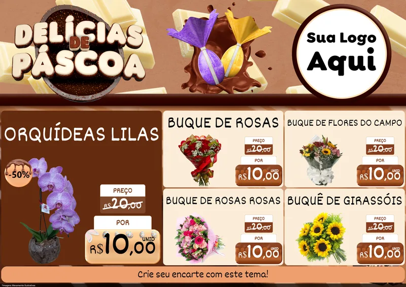 Modelo de Encarte para Encarte A4 Horizontal com o tema Delícias de Páscoa para Floricultura e jardim