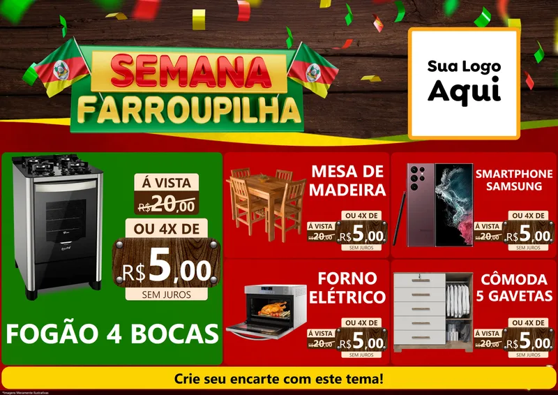 Modelo de Encarte para Encarte A4 Horizontal com o tema Semana Farroupilha para Móveis e Eletro