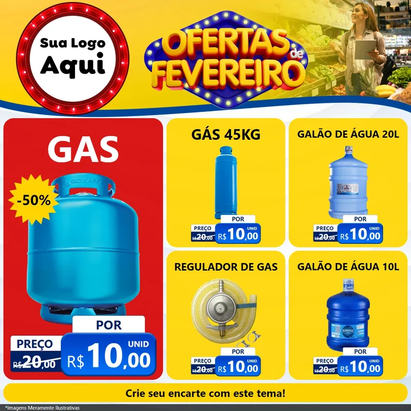Modelo de Rede Social para Feed Facebook com o tema Ofertas de Fevereiro para Água e gás