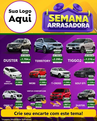 Modelo de Rede Social para Feed Instagram com o tema Semana Arrasadora para Concessionaria de Carros