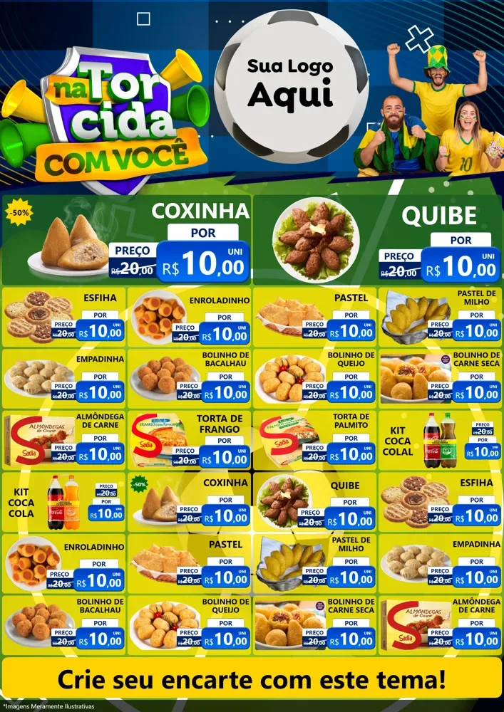 Modelo de Encarte para Encarte A4 Vertical com o tema Na Torcida Com Você - Copa para Salgadaria