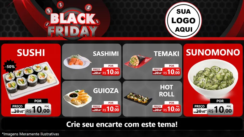 Modelo de TV para TV Horizontal com o tema Black Friday para Comida japonesa