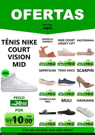 Modelo de Encarte para Encarte A4 Vertical com o tema Ofertas Verde Cartaz para Calçados