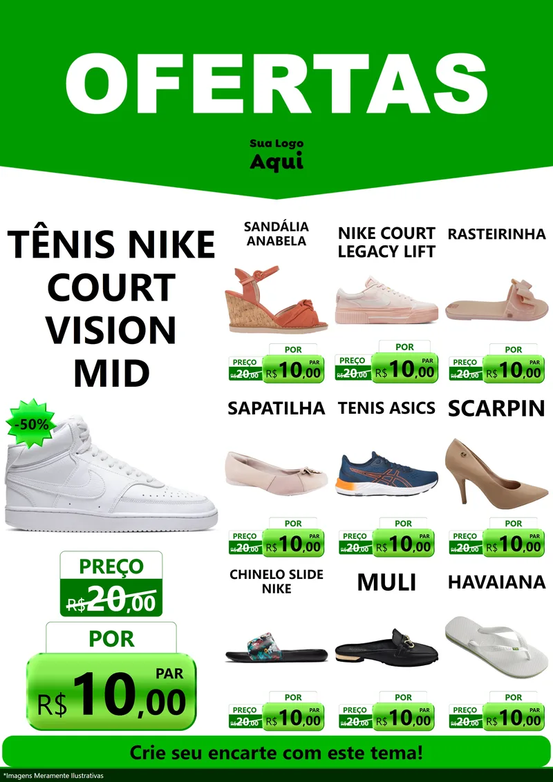 Modelo de Encarte para Encarte A4 Vertical com o tema Ofertas Verde Cartaz para Calçados