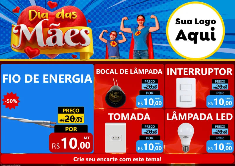 Modelo de Encarte para Encarte A4 Horizontal com o tema Dia das Mães para Materiais Elétricos