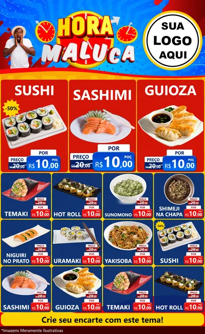 Modelo de Encarte para Encarte Grande com o tema Hora Maluca para Comida japonesa