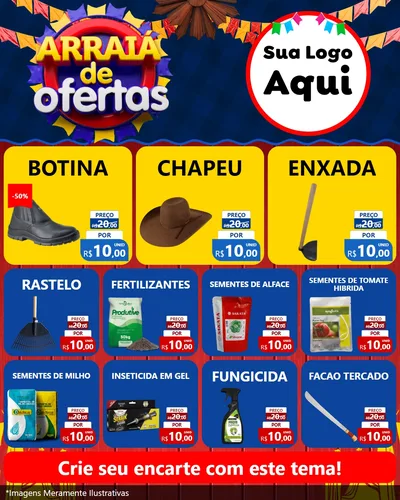 Modelo de Rede Social para Feed Instagram com o tema Arraiá de Ofertas para Agropecuária