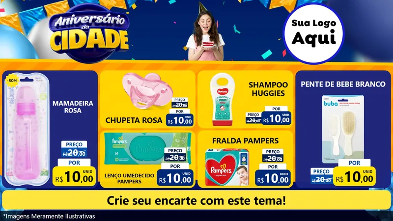 Modelo de TV para TV Horizontal com o tema Aniversário da Cidade para Bebês
