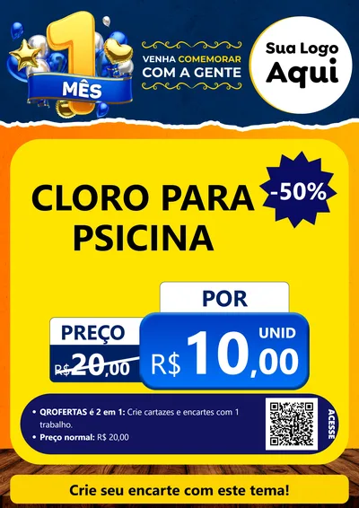 Modelo de Cartaz para Cartaz A4 Vertical com o tema Um Mês de Aniversário para Produtos para Piscina