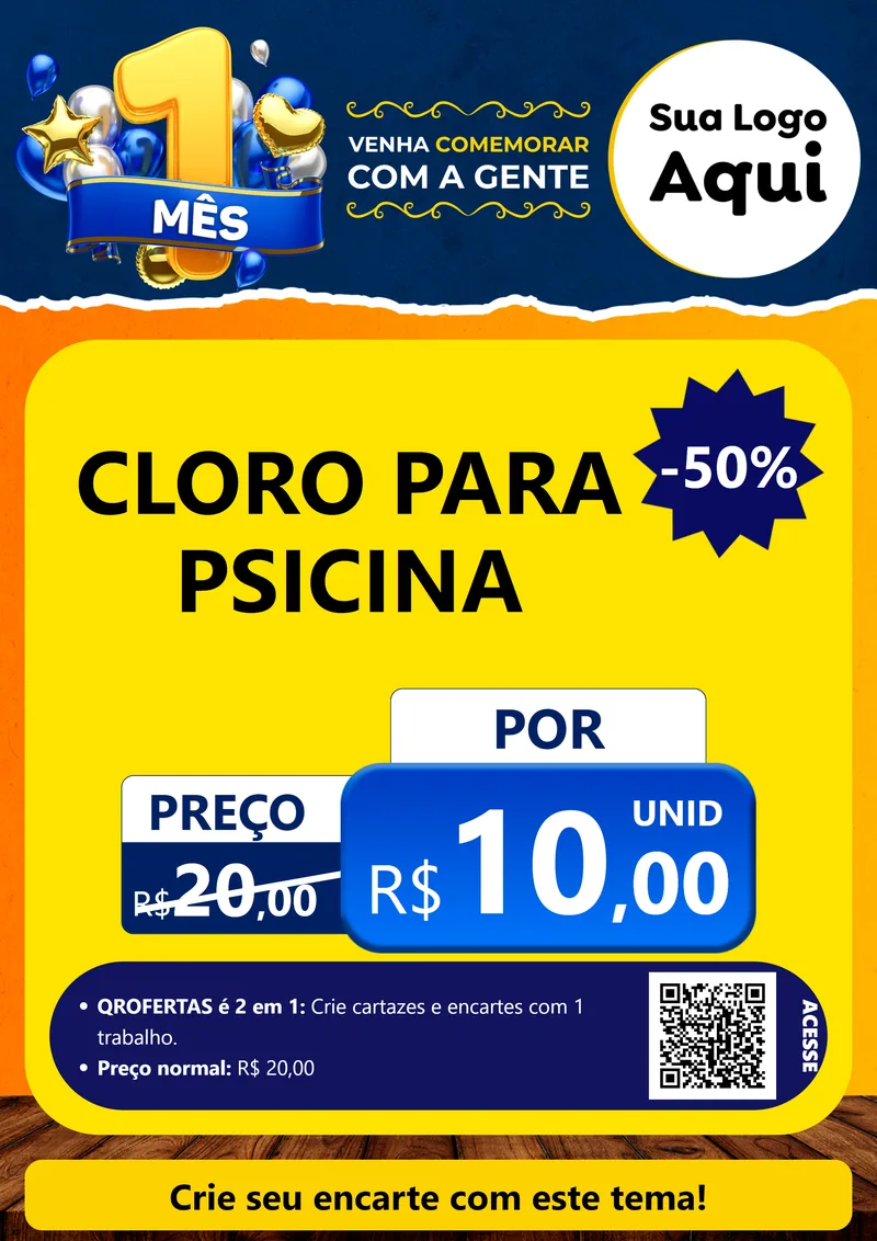 Modelo de Cartaz para Cartaz A4 Vertical com o tema Um Mês de Aniversário para Produtos para Piscina