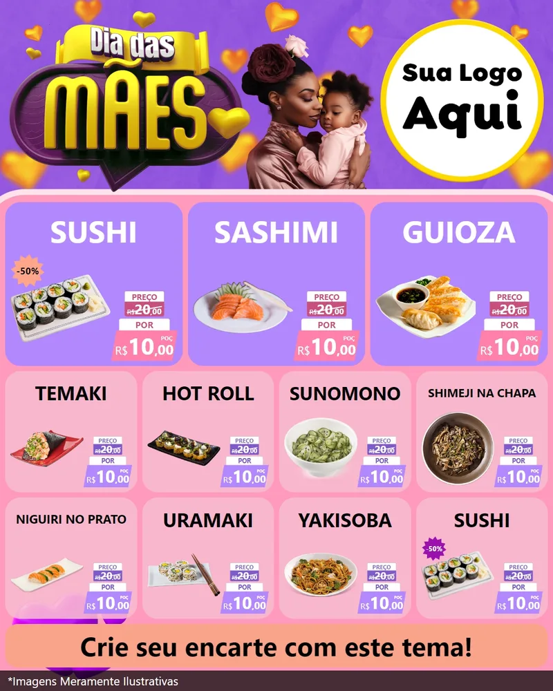 Modelo de Rede Social para Feed Instagram com o tema Dia das Mães para Comida japonesa