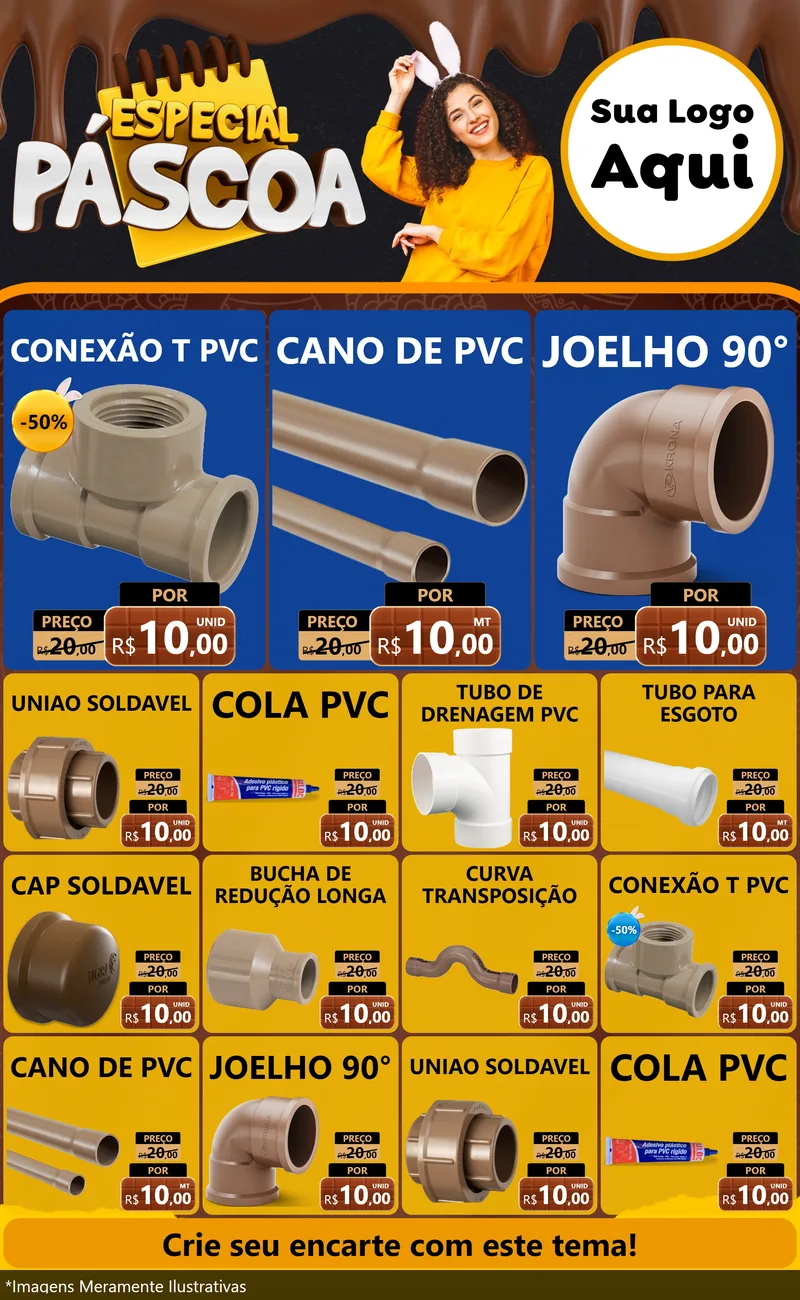 Modelo de Encarte para Encarte Grande com o tema Especial Páscoa para Tubos e conexões