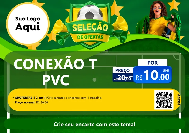 Modelo de Cartaz para Cartaz A4 Horizontal com o tema Seleção de Ofertas - Copa para Tubos e conexões