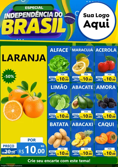 Modelo de Encarte para Encarte A4 Vertical com o tema Especial Independência do Brasil para Hortifrúti